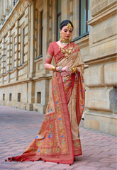 Cream Contrasting Modern Traditional Indian Designer Silk Saree | Celebrity Saree | Bollywood Saree